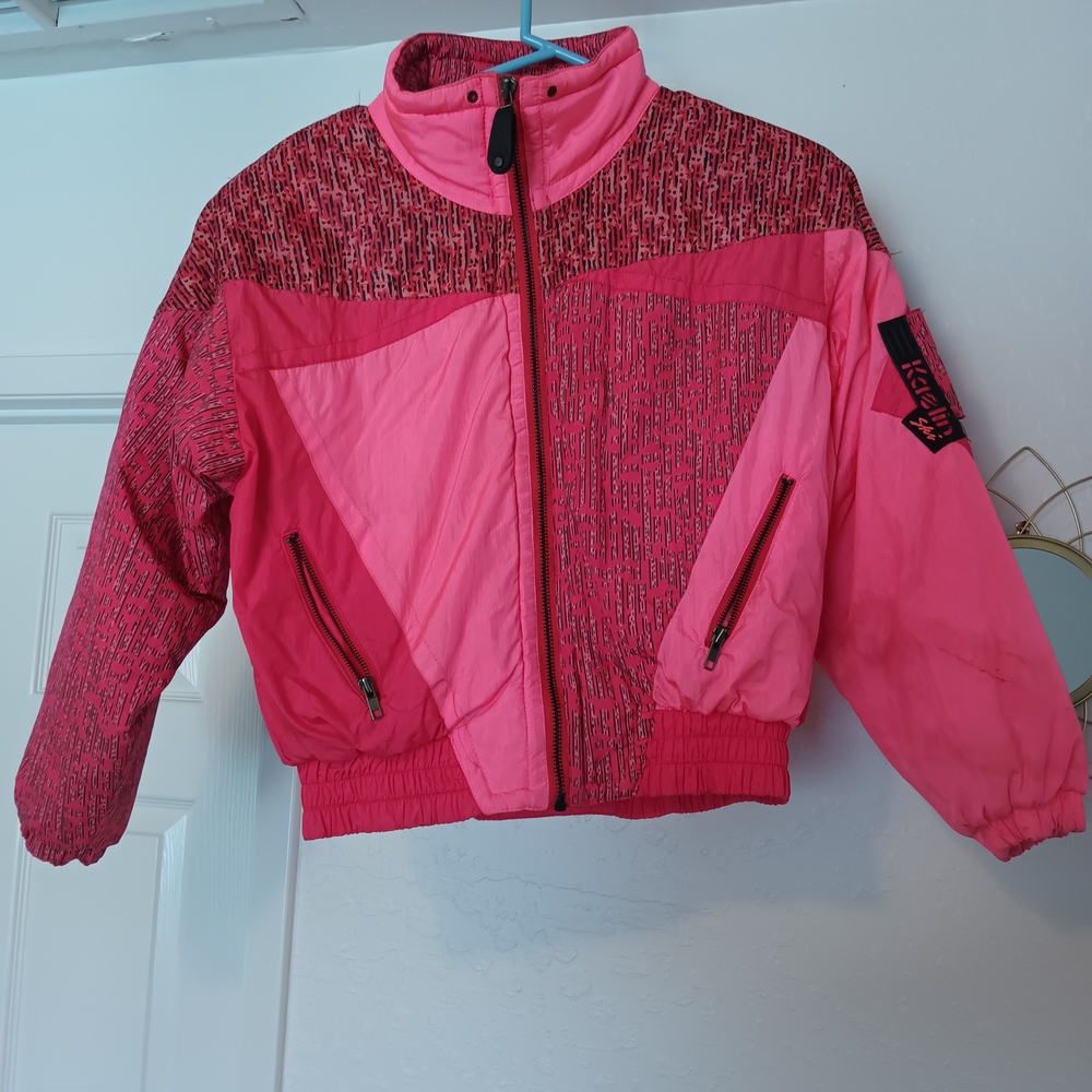 Vintage 80s Kaelin Ski Hot Pink Neon Bomber Snow Jacket Size 14